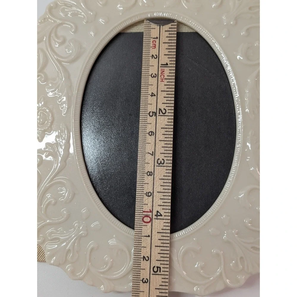 Vintage Lenox Ivory Porcelain Oval Picture Frame Embossed Floral Scroll Tabletop